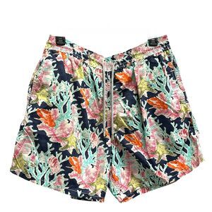 Vilebrequin Shorts Men's Coral Print Beach Swim Trunks Lined Drawstring Size XL